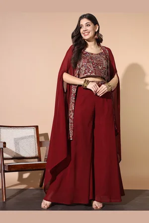 Chhabra 555 Embroidered Crop Top With Flared Cape & Palazzo