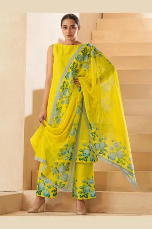 DRESOUL Floral Printed Round Neck Sleeveles Kurta with Palazzos & With Dupatta