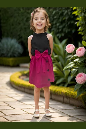 A.T.U.N. Girls Colourblocked Round Neck Sleeveless Bow Detailed Fit & Flare Dress