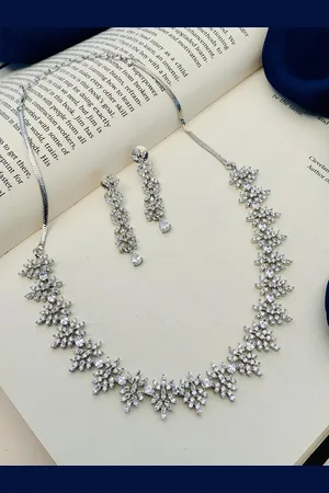 ABDESIGNS Silver-Plated American Diamond-Studded Jewellery Set