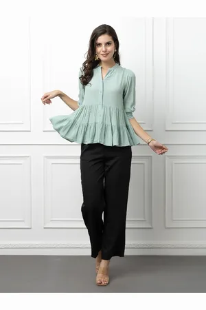 BEATNIK Bell Mandarin Collar Short Sleeves Top