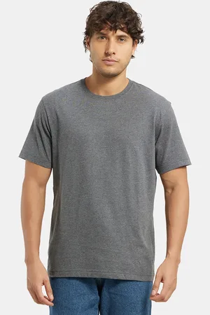 Jockey Men Charcoal Grey Solid Comfort Fit Round Neck Athleisure T-shirt 2714-0105