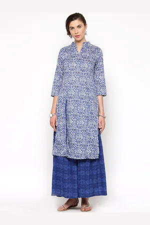 Sera Women Blue Printed Kurta with Palazzos