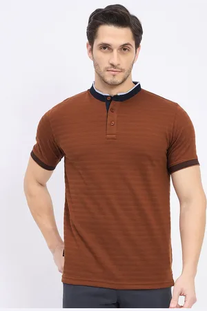 Duke Men Striped Mandarin Collar Slim Fit T-shirt
