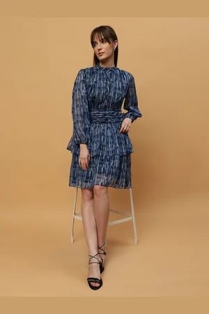 BEATNIK Abstract Print Bell Sleeve Georgette Fit & Flare Dress