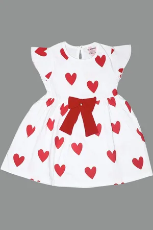 BE AWARA Girls Love Printed Cap Sleeves Cotton Fit & Flare Dress