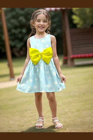 A.T.U.N. Girls Floral Print Round Neck Sleeveless Bow Detailed A-Line Dress