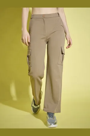 BuyNewTrend Women Comfort Straight Fit High-Rise Wrinkle Free Cargos Trousers