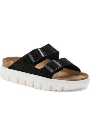 Birkenstock Arizona Pap Chunky Black Narrow Width Suede Leather Two-Strap Sandals