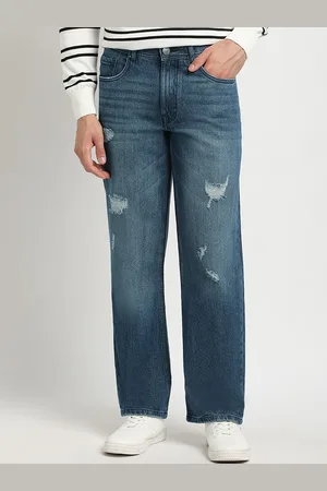 The Bear House Men Straight Fit Mildly Distressed Light Fade Pure Cotton Jeans