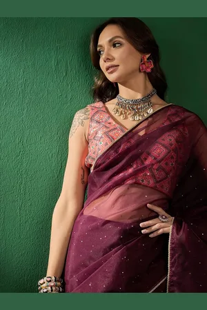 Sangria Women Embellished Saree with Ethnic Print Blouse Piece