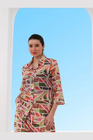 ATHENA Abstract Printed Georgette Shirt Style Top