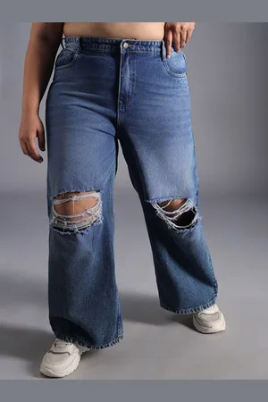 High Star Women Plus Size Relaxed Fit Pure Cotton High-Rise Light Fade Jeans