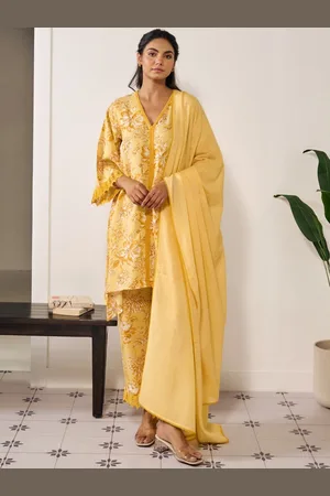 anayna Floral Printed A-Line Kurta with Trousers & Dupatta