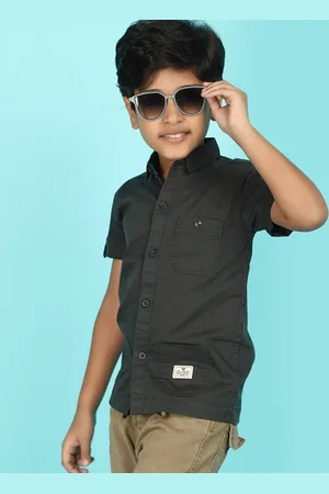 V-Mart Boys Spread Collar Roll-Up Sleeves Casual Shirt