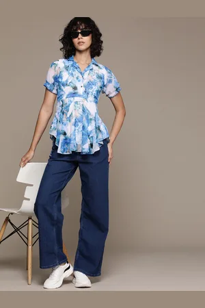 Roadster Print Georgette Peplum Longline Top