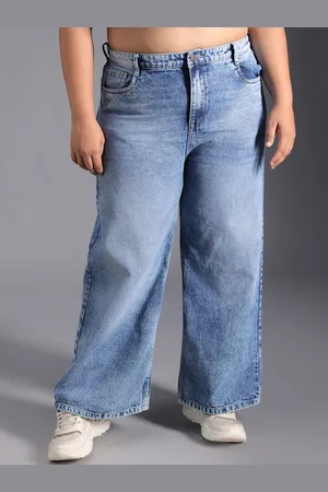 High Star Women Plus Size Relaxed Fit Pure Cotton High-Rise Light Fade Jeans