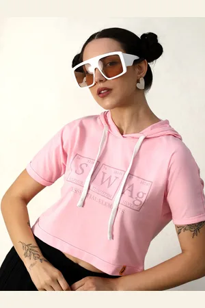 Campus Typography Printed Hooded Cotton Crop Top
