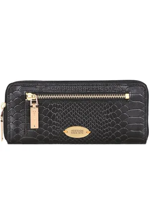 Hidesign Women Black Snakeskin Textured Leather Zip Around Wallet
