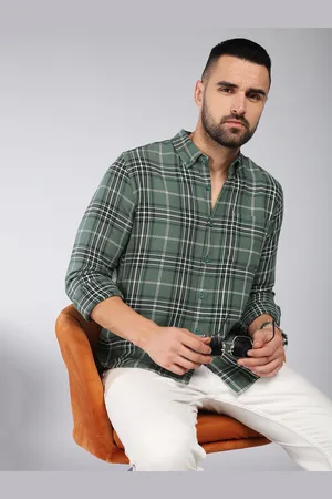 HERE&NOW Slim Fit Tartan Checked Button-Down Collar Long Sleeves Casual Shirt