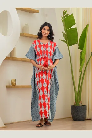 Aujjessa Floral Print Flared Sleeve Maternity Kaftan Maxi Dress