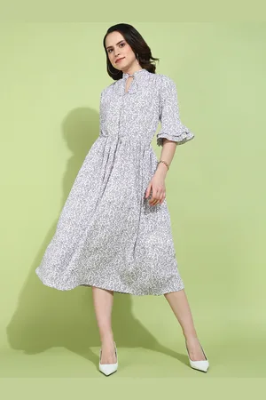 DODO & MOA Women Floral Print Bell Sleeve Fit & Flare Midi Dress