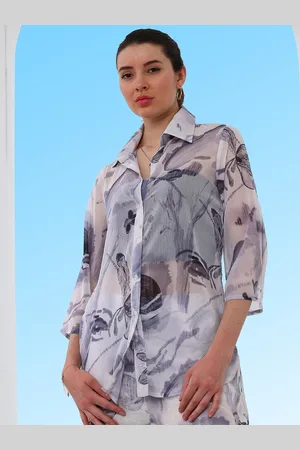 ATHENA Floral Printed Georgette Sheer Shirt Style Top