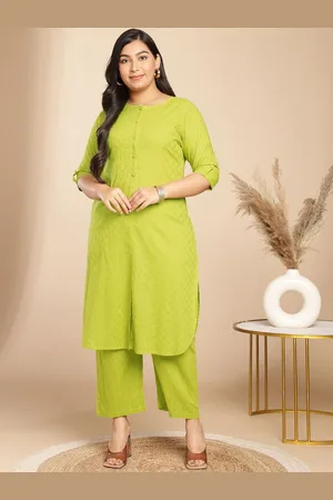 Janasya Plus Size Self-Design Pure Cotton Tunic & Trousers Co-Ords