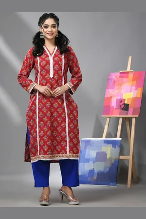 Charukriti Women Geometric Printed Thread Work Kurta