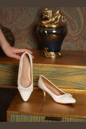 Mast & Harbour White Pointed Toe Kitten Heeled Pumps
