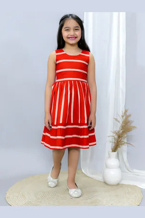 Ka-mee Girls Striped Cotton Fit & Flare Dress