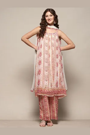 Biba Ethnic Motifs Printed A-Line Kurta With Palazzos & Dupatta