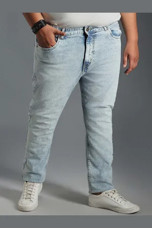 High Star Men Plus Size Tapered Fit Mid-Rise Clean Look Pure Cotton Jeans