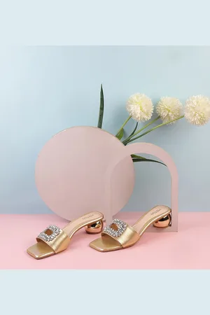 Metro Embellished Open Toe Block Heels