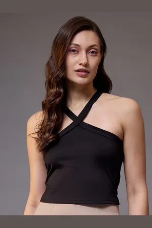 KASSUALLY Women Halter Neck Sleeveless Solid Top