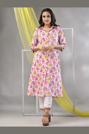 Charukriti Floral Printed Shirt Collar Cotton Kurta