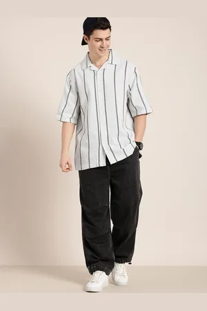 HERE&NOW Vertical Stripes Self Design Relaxed Fit Knitted Casual Shirt