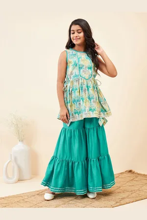 Stylo Bug Girls Floral Printed Gotta Patti Kurti With Sharara