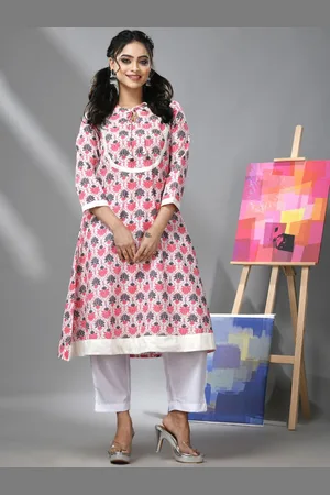 Charukriti Women Geometric Printed Thread Work Kurta