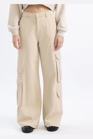 DeFacto Women Mid-Rise Pure Cotton Cargo Trousers