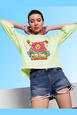 ATHENA Graphic Printed Round Neck Cotton Crop Top