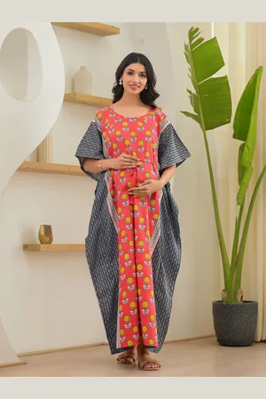 Aujjessa Floral Print Flared Sleeve Maternity Kaftan Maxi Dress