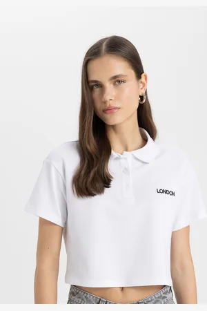 DeFacto Women Polo Collar Pure Cotton Applique T-shirt