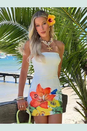 LULU & SKY Women Strapless Floral Print Sheath Dress