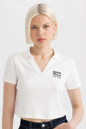 DeFacto Women Solid Polo Collar T-shirt