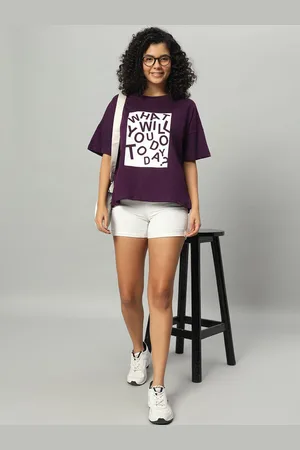 Funday Fashion Women Typography Printed Raw Edge T-shirt