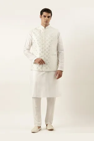 TheEthnic.Co Mandarin Collar Regular Raw Silk Straight Kurta With Pyjamas & Jacket