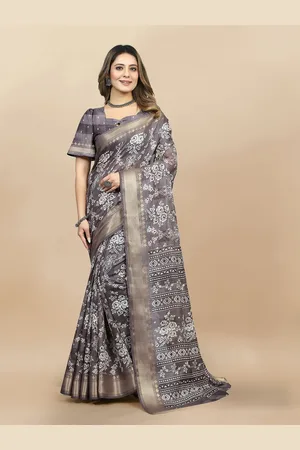 KIMISHA Floral Zari Cotton Blend Saree With Blouse Piece