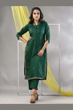Charukriti Women Solid Thread Work Satin Kurta