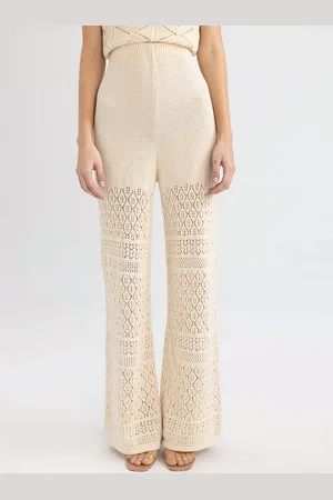 DeFacto Women Textured Self Design Pure Cotton Bootcut Trousers